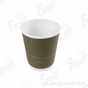 Copa de pared ondulada de 7 oz taza de café desechable estampada